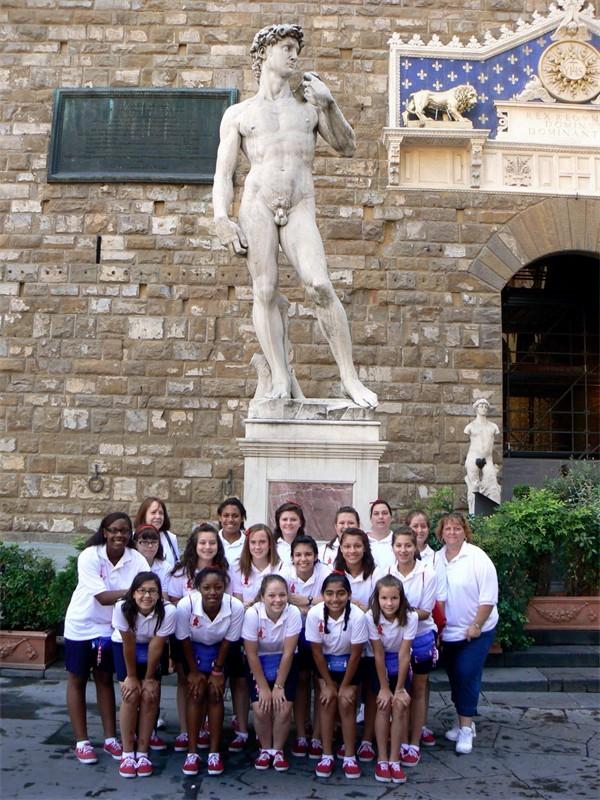 florence15.JPG - At the Statue of David, (replica) in front of the Palazzo Vecchio in Florence